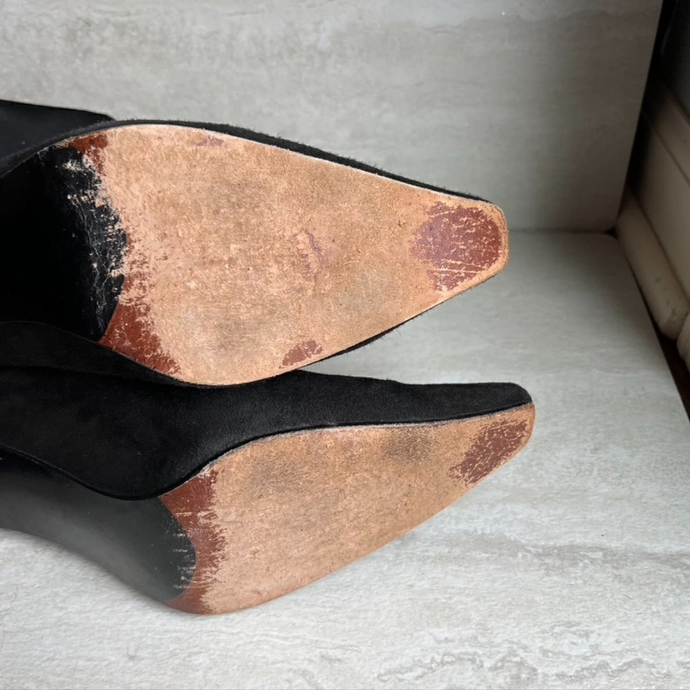 ** Stuart Weitzman Black Stretchy Heeled Ankle Boots Suede Size 10 Back Zip - Picture 7 of 11